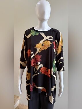 ANNE NAMBA Washable Tunic Top 3/4 Sleeves One Size
